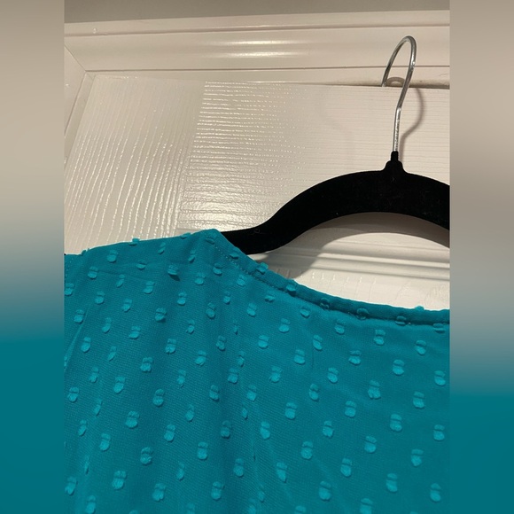 NWT Reba Size S Turquoise Swiss Dot Lace Sleeveless Midi Dress Asymmetrical Hem - Picture 9 of 14